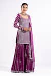 Vvani By Vani Vats_Wine Georgette, Net Embroidery, Mirrors Scoop Neck Straight Kurta Sharara Set _at_Aza_Fashions