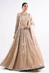 Buy_Vvani By Vani Vats_Beige Georgette, Satin, Organza Mirrors Linear Pattern Work Bridal Lehenga Set _at_Aza_Fashions