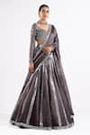 Shop_Vvani by Vani Vats_Grey Lehenga And Dupatta - Satin Organza Embellished Mirrors V Georgette Set _Online_at_Aza_Fashions