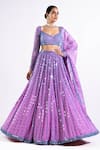 Buy_Vvani by vani vats_Purple Georgette, Satin, Organza Mirrors Linear Drop Hand Cut Work Lehenga Set _at_Aza_Fashions