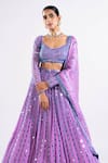 Vvani by vani vats_Purple Georgette, Satin, Organza Mirrors Linear Drop Hand Cut Work Lehenga Set _Online_at_Aza_Fashions
