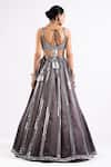 Shop_Vvani By Vani Vats_Grey Georgette, Satin Mirrors Scoop Neck Real Embellished Lehenga Set _at_Aza_Fashions