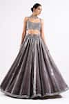 Vvani By Vani Vats_Grey Georgette, Satin Mirrors Scoop Neck Real Embellished Lehenga Set _Online_at_Aza_Fashions