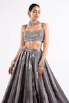 Buy_Vvani By Vani Vats_Grey Georgette, Satin Mirrors Scoop Neck Real Embellished Lehenga Set _Online_at_Aza_Fashions