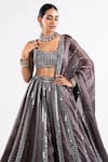 Shop_Vvani By Vani Vats_Grey Georgette, Satin Mirrors Scoop Neck Real Embellished Lehenga Set _Online_at_Aza_Fashions