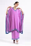 Vvani By Vani Vats_Purple V-neck Mauve Scallop Border Kaftan And Palazzo Set _Online_at_Aza_Fashions