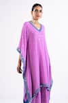 Shop_Vvani By Vani Vats_Purple V-neck Mauve Scallop Border Kaftan And Palazzo Set _Online_at_Aza_Fashions