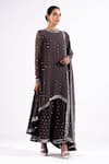 Buy_Vvani By Vani Vats_Grey Georgette, Silk Mirrors, Embroidery Round Asymmetric Hem Kurta Palazzo Set _at_Aza_Fashions