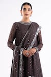 Buy_Vvani By Vani Vats_Grey Georgette, Silk Mirrors, Embroidery Round Asymmetric Hem Kurta Palazzo Set 