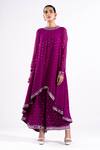 Vvani By Vani Vats_Wine Georgette, Silk Mirrors Round Neck Chheeta Work Kurta Palazzo Set _Online_at_Aza_Fashions