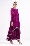 Buy_Vvani By Vani Vats_Wine Georgette, Silk Mirrors Round Neck Chheeta Work Kurta Palazzo Set _Online_at_Aza_Fashions