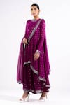 Shop_Vvani By Vani Vats_Wine Georgette, Silk Mirrors Round Neck Chheeta Work Kurta Palazzo Set _Online_at_Aza_Fashions