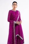 Vvani By Vani Vats_Wine Georgette, Silk Mirrors Round Neck Chheeta Work Kurta Palazzo Set _at_Aza_Fashions