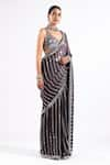 Buy_Vvani by Vani Vats_Grey Saree - Satin Organza Linear Work Pre-draped With Sequin Blouse _Online_at_Aza_Fashions