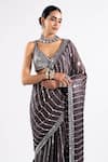 Shop_Vvani by Vani Vats_Grey Saree - Satin Organza Linear Work Pre-draped With Sequin Blouse _Online_at_Aza_Fashions