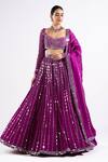 Shop_Vvani By Vani Vats_Wine Georgette, Satin, Organza Mirrors Linear Drop Embellished Lehenga Set 