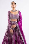 Buy_Vvani By Vani Vats_Wine Georgette, Satin, Organza Mirrors Linear Drop Embellished Lehenga Set _Online