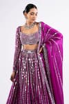 Vvani By Vani Vats_Wine Georgette, Satin, Organza Mirrors Linear Drop Embellished Lehenga Set 