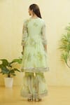 Shop_Samyukta Singhania_Green Georgette Embroidered Gota Leaf Neck Wrap-over Anarkali Sharara Set _at_Aza_Fashions