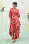 Buy_Basil Leaf_Pink Natural Fibre Chiffon Printed Floral V Neck Kurta And Pant Set _at_Aza_Fashions