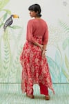 Shop_Basil Leaf_Pink Natural Fibre Chiffon Printed Floral V Neck Kurta And Pant Set _at_Aza_Fashions