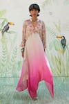 Buy Basil Leaf Pink Chiffon Tassels, Embroidery V-neck Ombre Handkerchief Kurta And Pant Set at Aza Fashions Buy_Basil Leaf_Pink Chiffon Tassels, Embroidery V-neck Ombre Handkerchief Kurta And Pant Set_at_Aza_Fashions