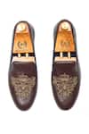 Buy_Domani_Brown Regal Bee Embroidered Slip Ons _Online_at_Aza_Fashions