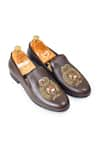 Buy_Domani_Brown Regal Crest Embroidered Slip Ons _at_Aza_Fashions