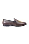 Domani_Brown Regal Crest Embroidered Slip Ons _Online_at_Aza_Fashions