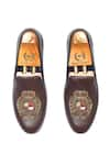 Buy_Domani_Brown Regal Crest Embroidered Slip Ons _Online_at_Aza_Fashions