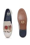 Shop_Domani_Cream Maharaja Velvet Embroidered Slip Ons _at_Aza_Fashions