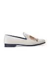 Domani_Cream Maharaja Velvet Embroidered Slip Ons _Online_at_Aza_Fashions