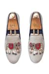 Buy_Domani_Cream Maharaja Velvet Embroidered Slip Ons _Online_at_Aza_Fashions