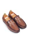 Buy Domani Brown Leather Buckle Embellished Loafers at Aza Fashions Buy_Domani_Brown Leather Buckle Embellished Loafers _at_Aza_Fashions