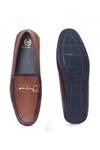 Shop Domani Brown Leather Buckle Embellished Loafers at Aza Fashions Shop_Domani_Brown Leather Buckle Embellished Loafers _at_Aza_Fashions