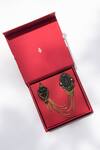 Shop_S&N by Shantnu Nikhil_Emerald Green Carved Work Thread Embroidered Crest Brooches_at_Aza_Fashions