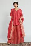 Buy_Neelu Sethi_Red Handloom Chanderi Printed And Hand Embroidered Block V Kurta Sharara Set _at_Aza_Fashions