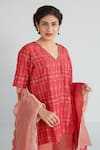 Neelu Sethi_Red Handloom Chanderi Printed And Hand Embroidered Block V Kurta Sharara Set _Online_at_Aza_Fashions