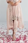 Neelu Sethi_Pink Habutai Silk Hand Embroidered Pearl Notched Round And Dabka Anarkali Set _at_Aza_Fashions