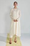 Buy_Neelu Sethi_Off White Mulmul Embroidered Resham And Pearl Work Back Gathered & Pant Set _at_Aza_Fashions