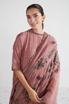 Shop_Neelu Sethi_Pink Handloom Chanderi Embroidered Zari Round Back Gathered Kurta Set _Online_at_Aza_Fashions