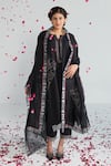 Neelu Sethi_Black Cotton Silk Embroidered Cut Dana Notched Round Kurta Pant Set _Online_at_Aza_Fashions