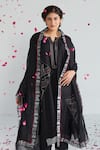 Shop_Neelu Sethi_Black Cotton Silk Embroidered Cut Dana Notched Round Kurta Pant Set _Online_at_Aza_Fashions
