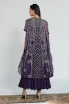 Shop_Neelu Sethi_Purple Chiffon Hand Embroidered Sequin Cape Open And Dress Set _at_Aza_Fashions