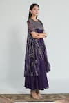 Neelu Sethi_Purple Chiffon Hand Embroidered Sequin Cape Open And Dress Set _Online_at_Aza_Fashions