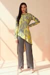 Buy_Seven_Yellow Modal Satin Tie-dye Round Pattern Asymmetric And Palazzo Set _at_Aza_Fashions