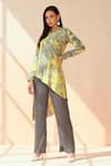 Seven_Yellow Modal Satin Tie-dye Round Pattern Asymmetric And Palazzo Set _Online_at_Aza_Fashions