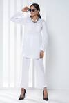 Buy_Seven_White Cotton, Linen Collared Solid Top And Pant Set_at_Aza_Fashions