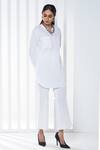 Seven_White Cotton, Linen Collared Solid Top And Pant Set_Online_at_Aza_Fashions