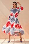 Buy_Seven_Grey Cotton Round Neck Bohemail Tie-dye Pattern Dress_at_Aza_Fashions